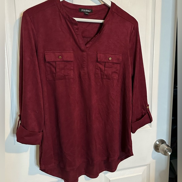 Roz & ali V-neck pull over top w/2 front pockets and 3/4 sleeves Large petite - Picture 3 of 10